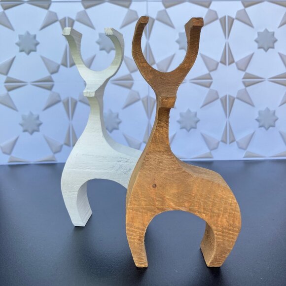 MCM Dark and White Wood Danish Style Deer Pair - Picture 2 of 12